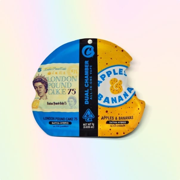 Dual Chamber THC Vape Pen 0.5+0.5ml London Pound Cake & Apples and Banana